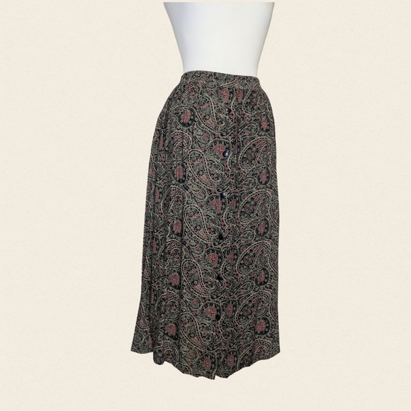 Moody Paisley Button Front Vintage Maxi Skirt  Black & Red Size M/L - Picture 4 of 7